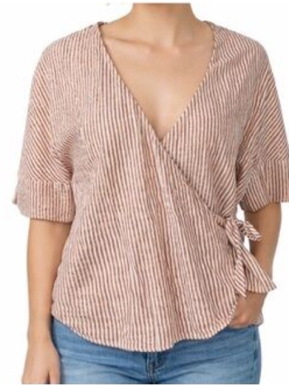 Zara Pink and White Striped Wrap Top